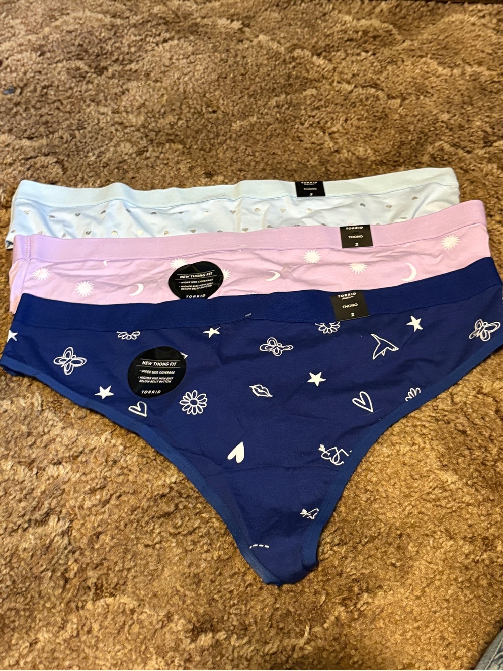Torrid Cotton Thong Panties in Navy, Lilac, and Light Blue bundle